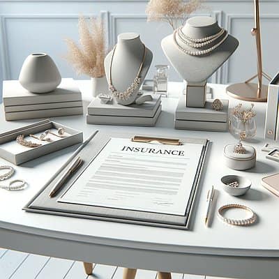 A clean, elegant desk with a clipboard with jewelry insurance on it.